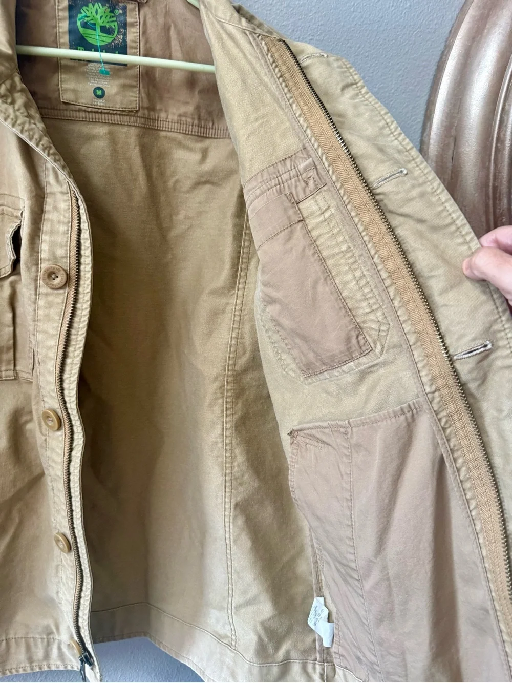 Timberland Khaki 100% Cotton Military Field Nehru Collar Jacket Mens M